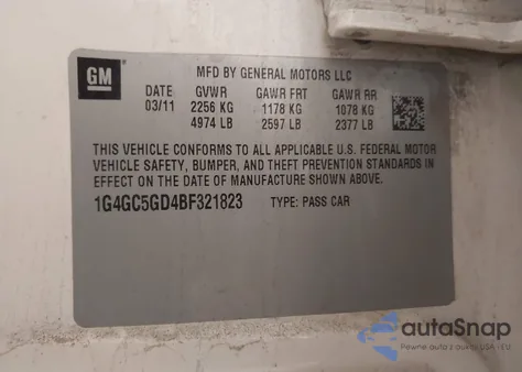 2011 Buick Lacrosse Cxl z USA, uszkodzony, nr VIN 1G4GC5GD4BF321823